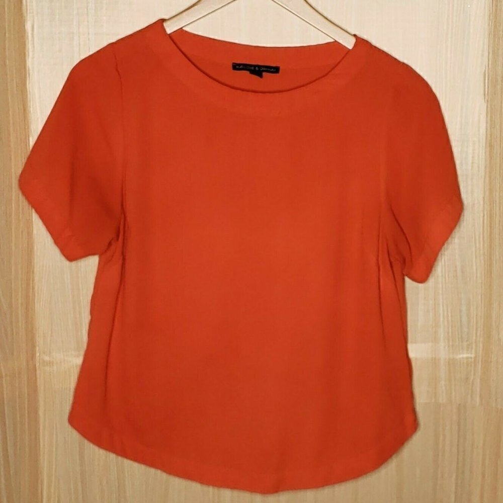 Harlowe & Graham Womens Orange Short Sleeve Blouse Medium